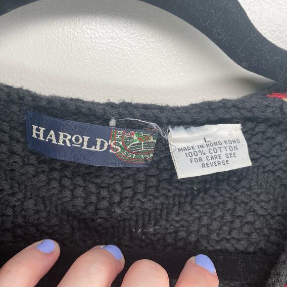 90s vintage knit vest Harolds Southwestern Boho Western Style Cross Size L - Picture 4 of 9